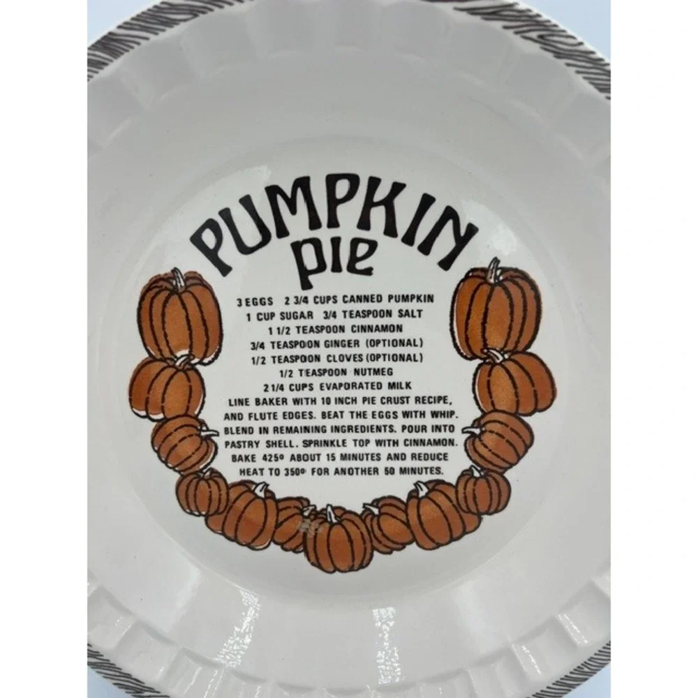 Vintage Ceramic Pumpkin Pie Recipe Dish Fluted Edge 10.75 Inch Thanksgiving Pan